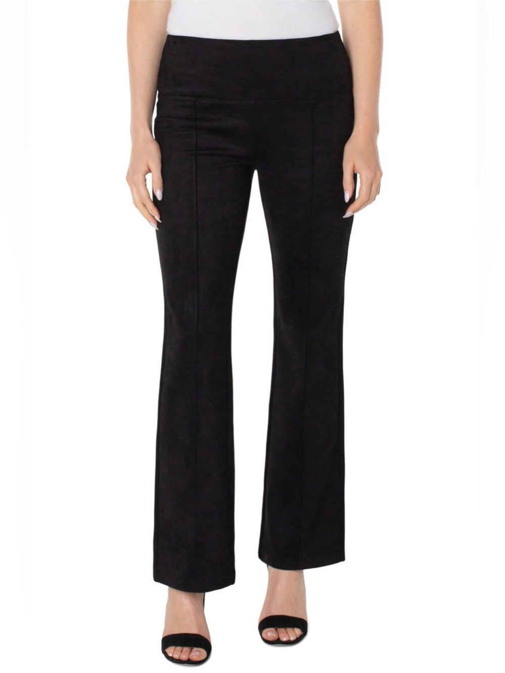 Liverpool Women's  Pearl Pull-On Full-Length Flare Pants Pintucks Black Size M